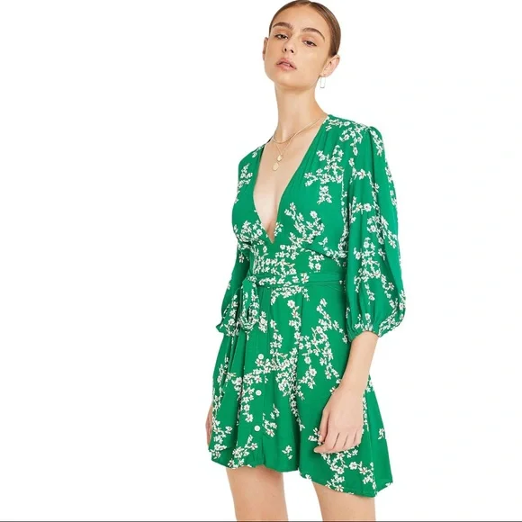 Faithfull the Brand Margot Floral Green Mini Dress